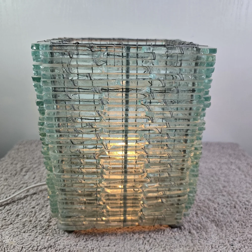 Glass Stacked Table Lamp with Light Green Hue